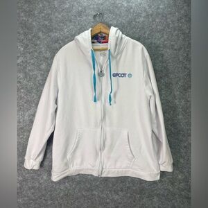 Disney EPCOT Hoodie Mens XL White Full Zip Mickey Mouse Groot Graphic Sweatshirt